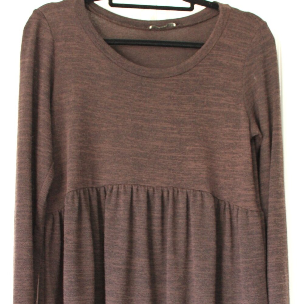 Jodifl Heathered Brown Long Sleeve Babydoll Dress Tunic EUC